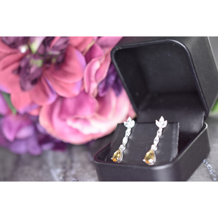 Sky Jewelry Серебряные серьги 925 пробы с камнем Демантоид и прозрачным кварцем