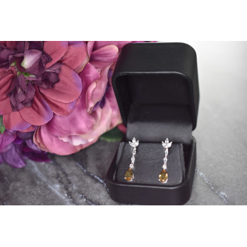 Sky Jewelry Серебряные серьги 925 пробы с камнем Демантоид и прозрачным кварцем