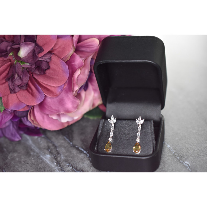 Sky Jewelry Серебряные серьги 925 пробы с камнем Демантоид и прозрачным кварцем