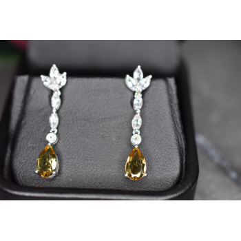 Sky Jewelry Серебряные серьги 925 пробы с камнем Демантоид и прозрачным кварцем