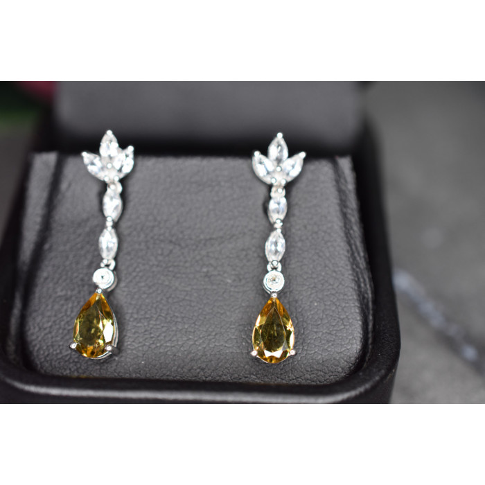 Sky Jewelry Серебряные серьги 925 пробы с камнем Демантоид и прозрачным кварцем