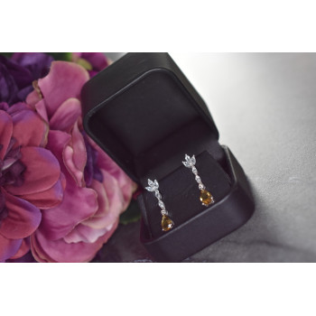 Sky Jewelry Серебряные серьги 925 пробы с камнем Демантоид и прозрачным кварцем