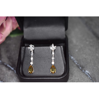 Sky Jewelry Серебряные серьги 925 пробы с камнем Демантоид и прозрачным кварцем