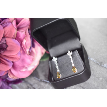 Sky Jewelry Серебряные серьги 925 пробы с камнем Демантоид и прозрачным кварцем