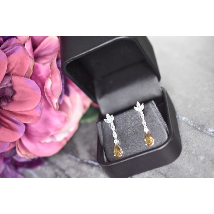 Sky Jewelry Серебряные серьги 925 пробы с камнем Демантоид и прозрачным кварцем