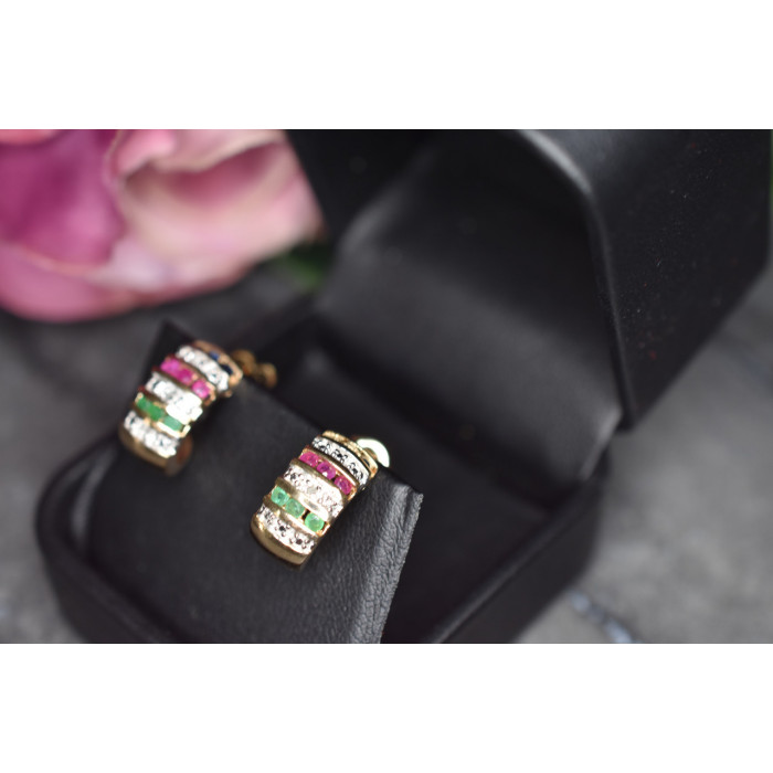 Sky Jewelry Серебряные серьги в позолоте 925 проба с Сапфирами, розовыми Топазами и Изумрудами