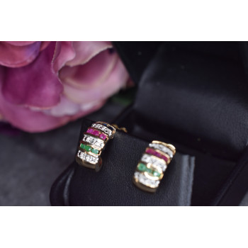 Sky Jewelry Серебряные серьги в позолоте 925 проба с Сапфирами, розовыми Топазами и Изумрудами