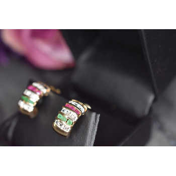 Sky Jewelry Серебряные серьги в позолоте 925 проба с Сапфирами, розовыми Топазами и Изумрудами