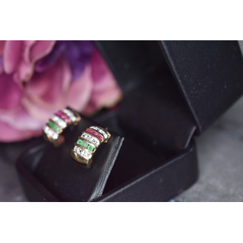 Sky Jewelry Серебряные серьги в позолоте 925 проба с Сапфирами, розовыми Топазами и Изумрудами