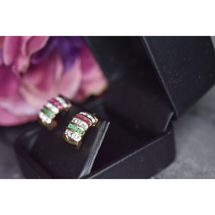 Sky Jewelry Серебряные серьги в позолоте 925 проба с Сапфирами, розовыми Топазами и Изумрудами