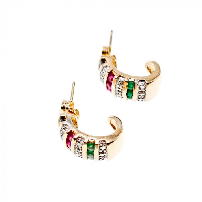 Sky Jewelry Серебряные серьги в позолоте 925 проба с Сапфирами, розовыми Топазами и Изумрудами