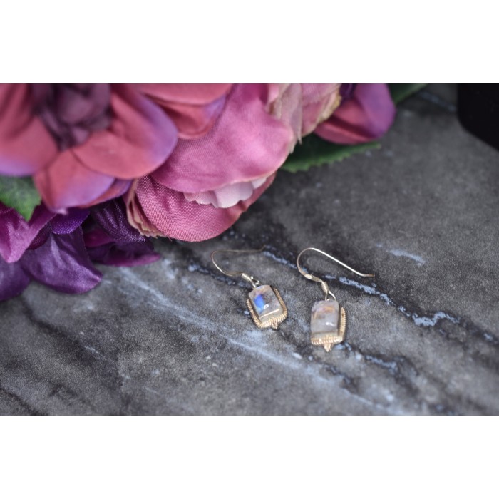 Sky Jewelry Винтажные Серебряные серьги  с Лунным камнем 925 проба