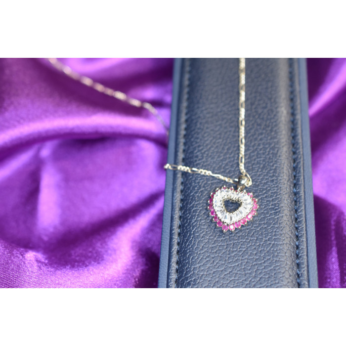 Sky Jewelry Серебряная цепочка с кулоном камень Рубеллит и фианиты Italy