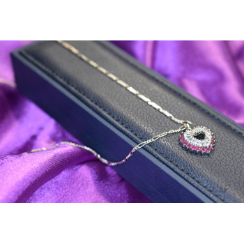 Sky Jewelry Серебряная цепочка с кулоном камень Рубеллит и фианиты Italy