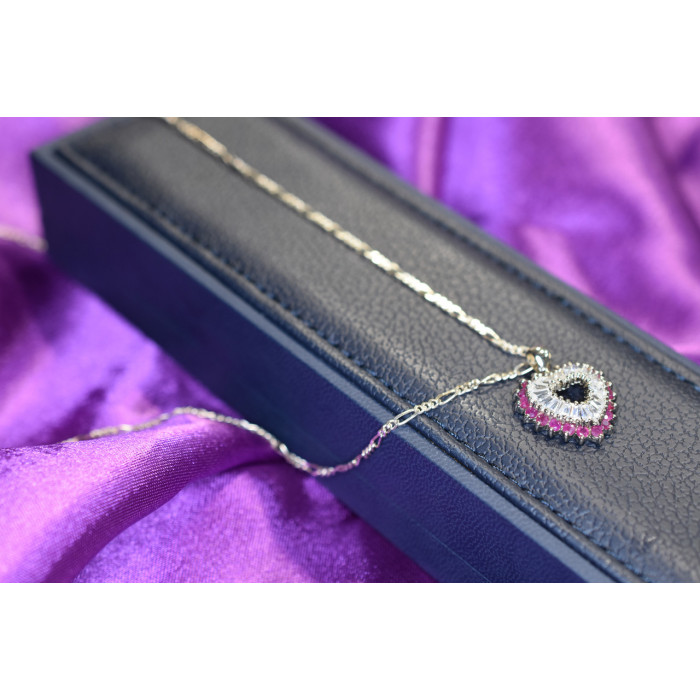 Sky Jewelry Серебряная цепочка с кулоном камень Рубеллит и фианиты Italy