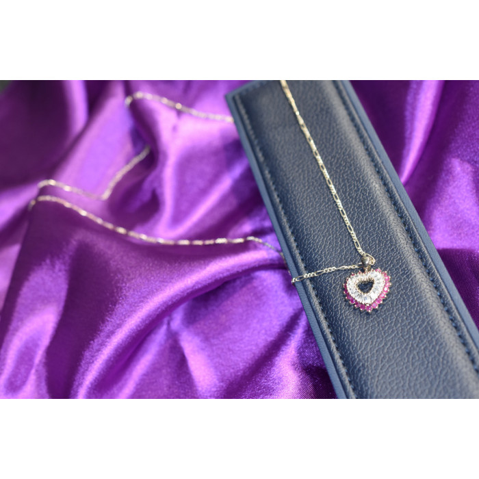 Sky Jewelry Серебряная цепочка с кулоном камень Рубеллит и фианиты Italy