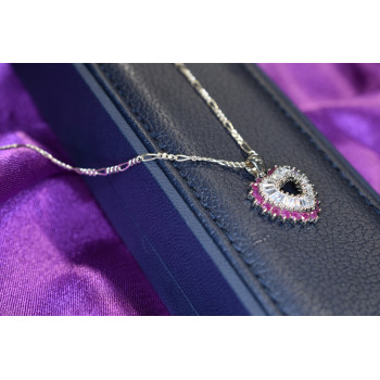 Sky Jewelry Серебряная цепочка с кулоном камень Рубеллит и фианиты Italy