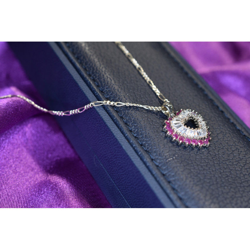 Sky Jewelry Серебряная цепочка с кулоном камень Рубеллит и фианиты Italy