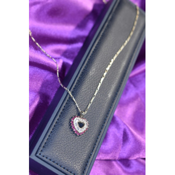 Sky Jewelry Серебряная цепочка с кулоном камень Рубеллит и фианиты Italy