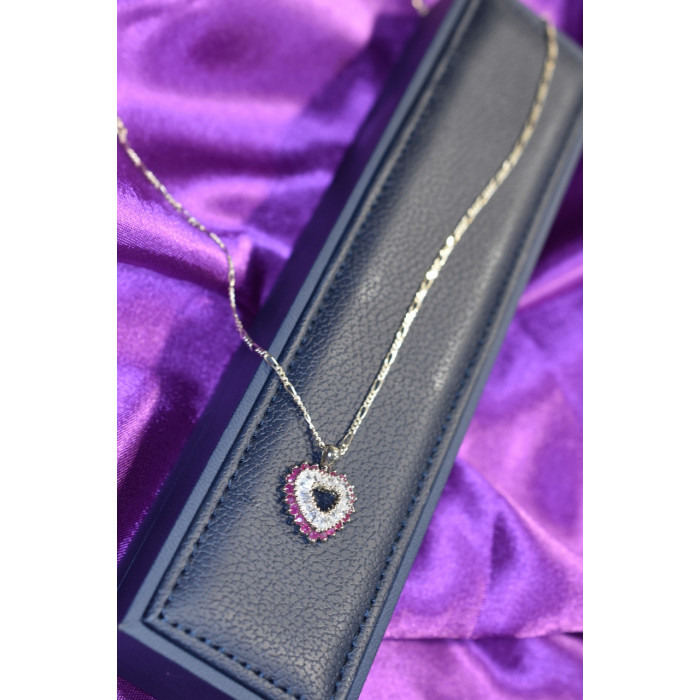 Sky Jewelry Серебряная цепочка с кулоном камень Рубеллит и фианиты Italy