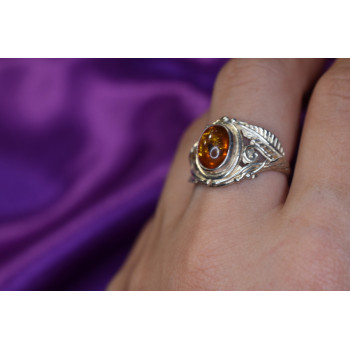 Sky Jewelry Серебряное кольцо  с Янтарем
