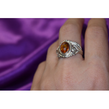 Sky Jewelry Серебряное кольцо  с Янтарем