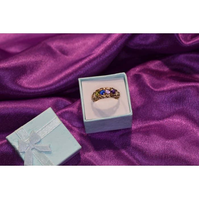 Sky Jewelry Серебряное кольцо с камнями Демантоид, Турмалин Параиба, Шпинель и Аметист