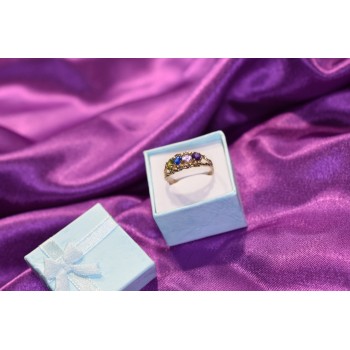 Sky Jewelry Серебряное кольцо с камнями Демантоид, Турмалин Параиба, Шпинель и Аметист