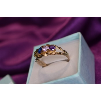 Sky Jewelry Серебряное кольцо с камнями Демантоид, Турмалин Параиба, Шпинель и Аметист