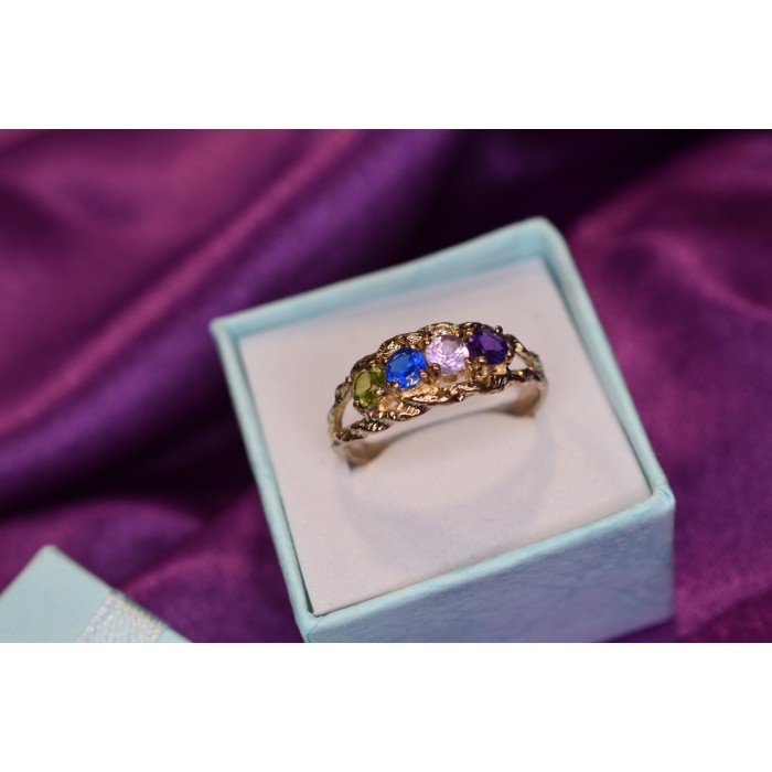 Sky Jewelry Серебряное кольцо с камнями Демантоид, Турмалин Параиба, Шпинель и Аметист