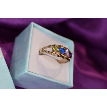 Sky Jewelry Серебряное кольцо с камнями Демантоид, Турмалин Параиба, Шпинель и Аметист