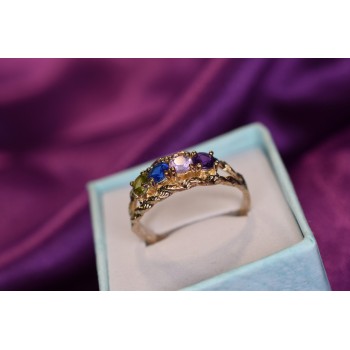 Sky Jewelry Серебряное кольцо с камнями Демантоид, Турмалин Параиба, Шпинель и Аметист