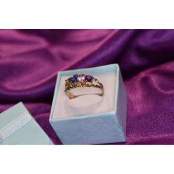 Sky Jewelry Серебряное кольцо с камнями Демантоид, Турмалин Параиба, Шпинель и Аметист