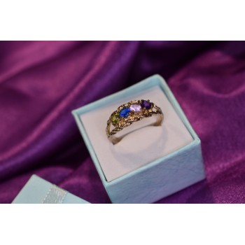 Sky Jewelry Серебряное кольцо с камнями Демантоид, Турмалин Параиба, Шпинель и Аметист