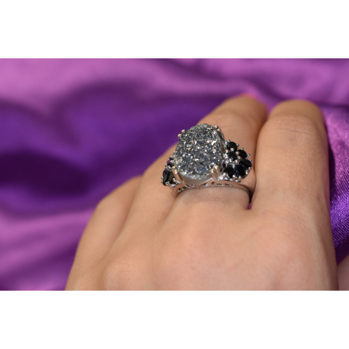 Sky Jewelry Серебряное кольцо с Марказитом и Черным Агатом
