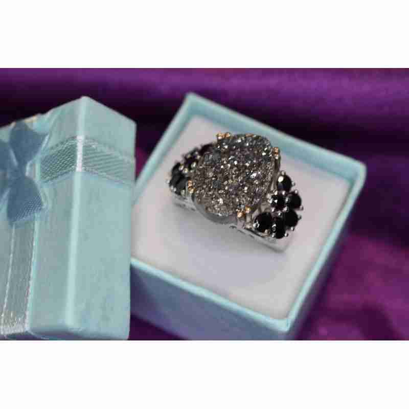 Sky Jewelry Серебряное кольцо с Марказитом и Черным Агатом
