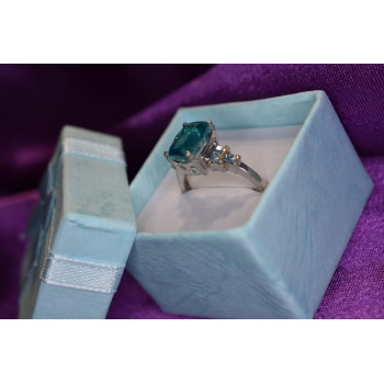 Sky Jewelry Серебряное кольцо с Аквамарином и камнями Турмалин Параиба