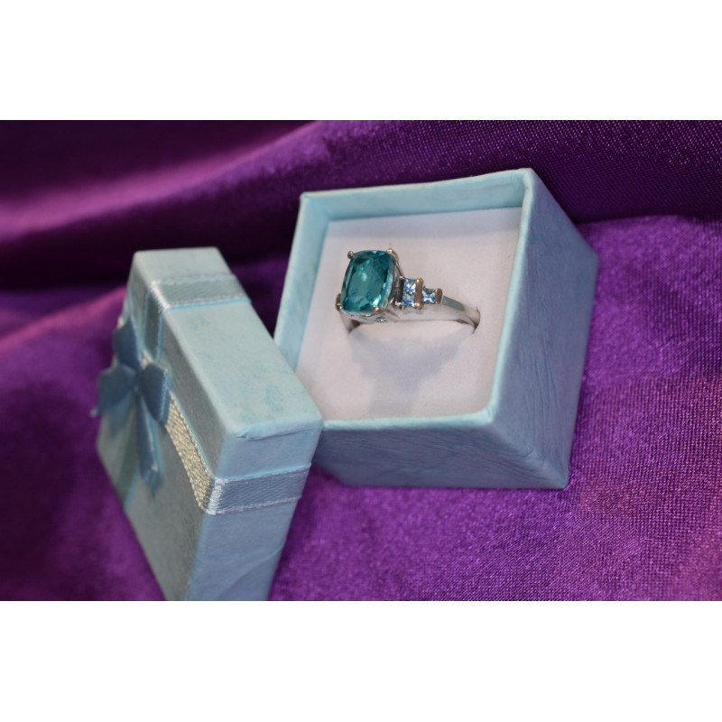 Sky Jewelry Серебряное кольцо с Аквамарином и камнями Турмалин Параиба