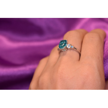 Sky Jewelry Серебряное кольцо с Аквамарином и камнями Турмалин Параиба