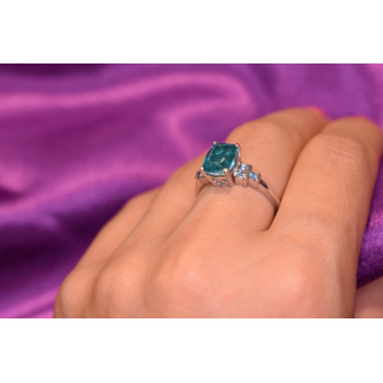 Sky Jewelry Серебряное кольцо с Аквамарином и камнями Турмалин Параиба