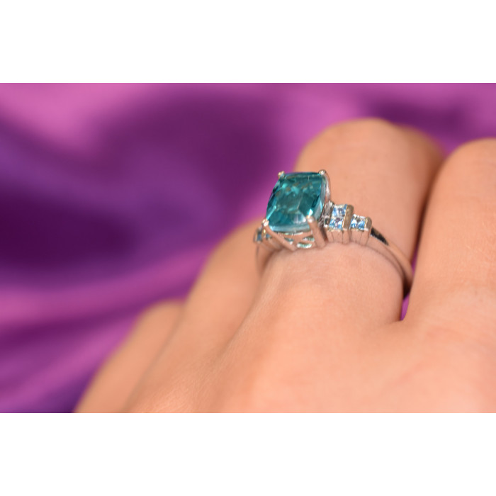 Sky Jewelry Серебряное кольцо с Аквамарином и камнями Турмалин Параиба