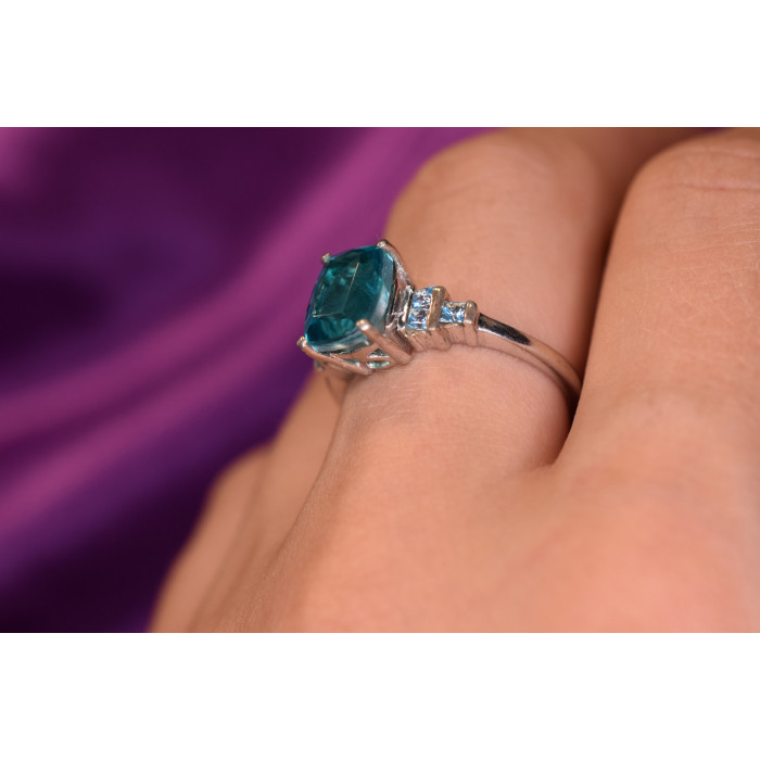 Sky Jewelry Серебряное кольцо с Аквамарином и камнями Турмалин Параиба