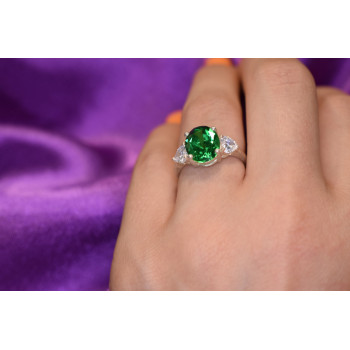 Sky Jewelry Серебряное кольцо с Изумрудом и фианитами