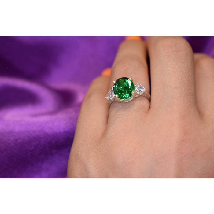 Sky Jewelry Серебряное кольцо с Изумрудом и фианитами