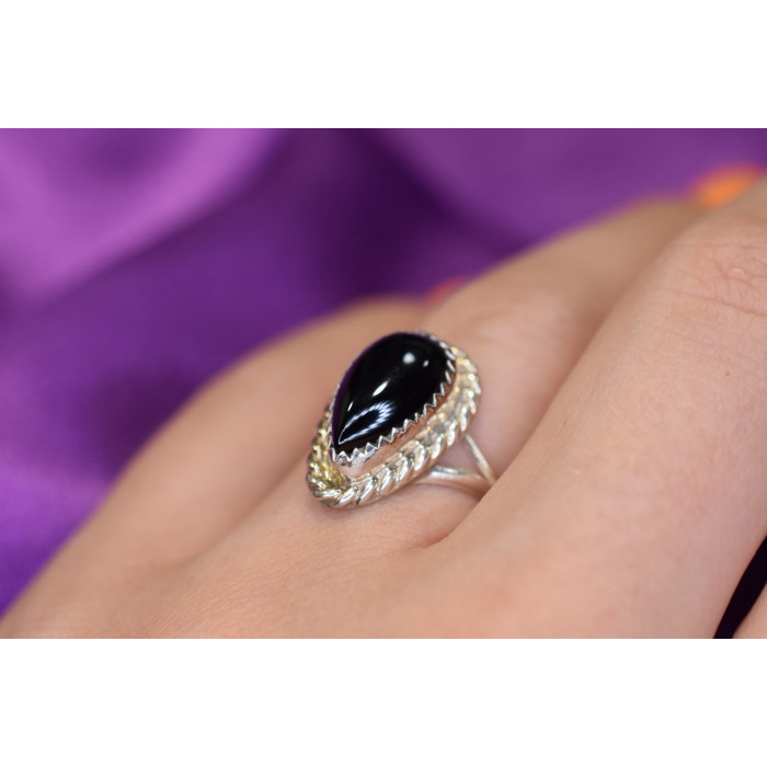 Sky Jewelry Винтажное Серебряное кольцо с  Черным Нефритом