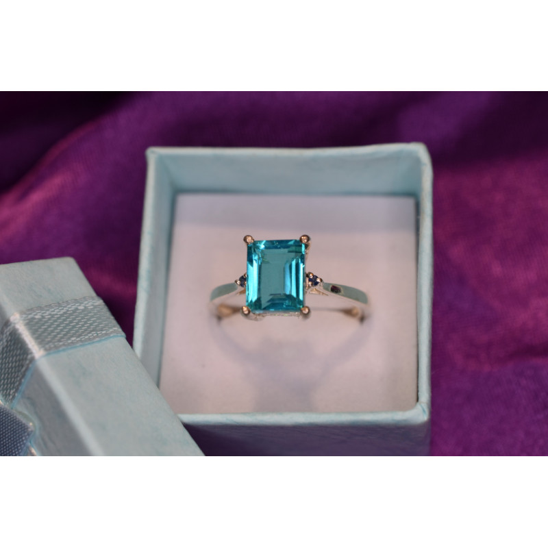 Sky Jewelry Серебряное кольцо с Аквамарином и маленькими камнями Турмалин Параиба