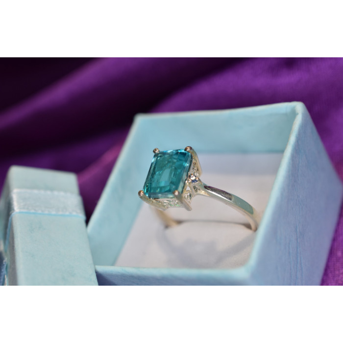 Sky Jewelry Серебряное кольцо с Аквамарином и маленькими камнями Турмалин Параиба