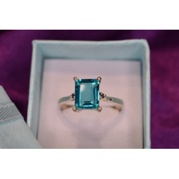 Sky Jewelry Серебряное кольцо с Аквамарином и маленькими камнями Турмалин Параиба