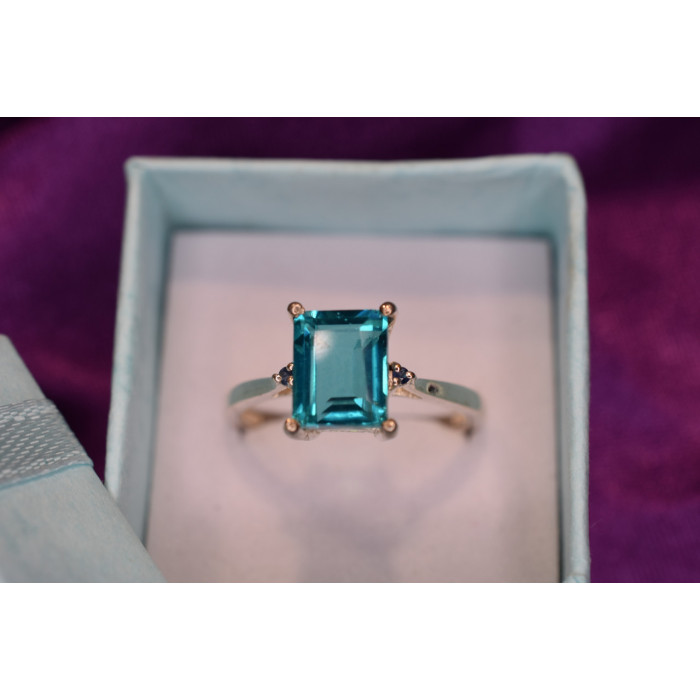 Sky Jewelry Серебряное кольцо с Аквамарином и маленькими камнями Турмалин Параиба