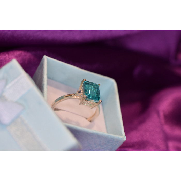 Sky Jewelry Серебряное кольцо с Аквамарином и маленькими камнями Турмалин Параиба